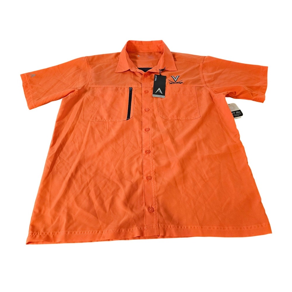 Antigua Fishing Shirt Men Large Orange UVA Cavaliers UPF 50+ Vented Short Sleeve